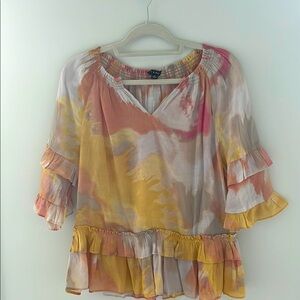 Women’s Zac & Rachel Peach and Yellow Ruffled Blouse size M
